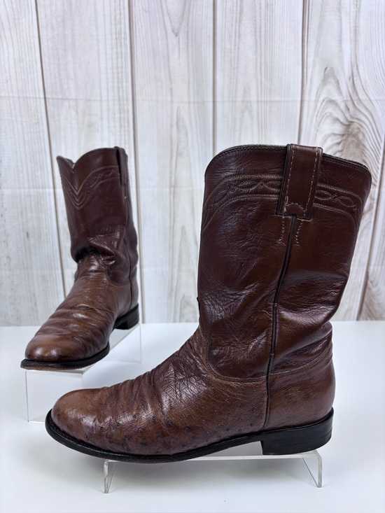 Justin Boots Other - Vintage Justin Boots Smooth Quill Ostrich Leather Western Roper Cowboy Brown 9B